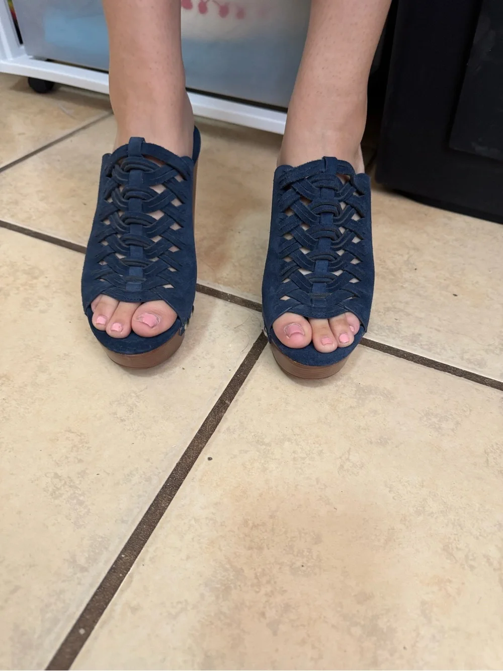 Michael Kors Navy Woven Suede Platform Mules size 7 M